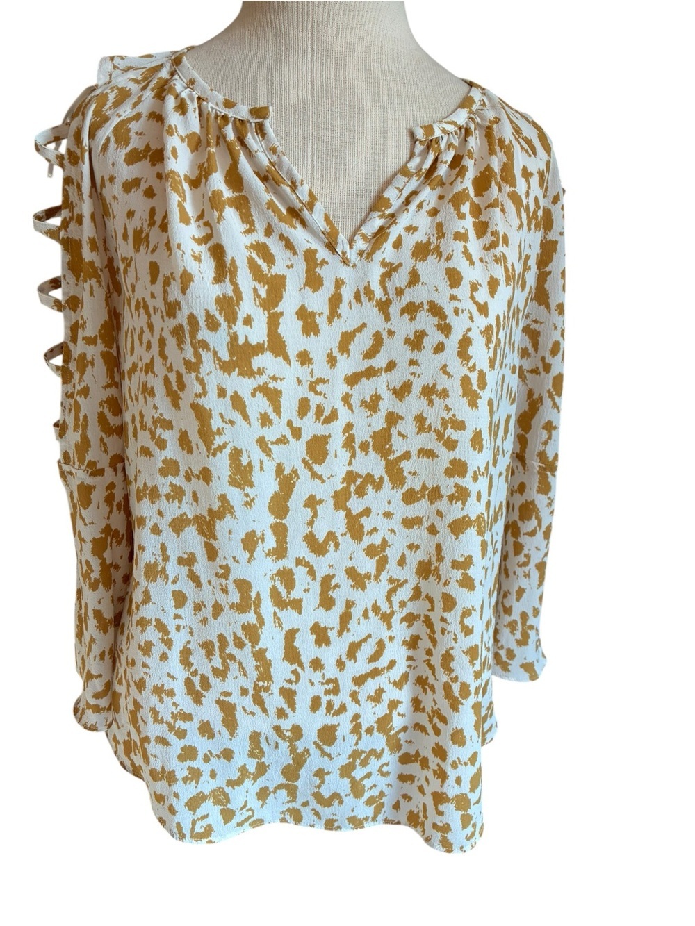 Peasant Cream Blouse with Mustard Leopard Print